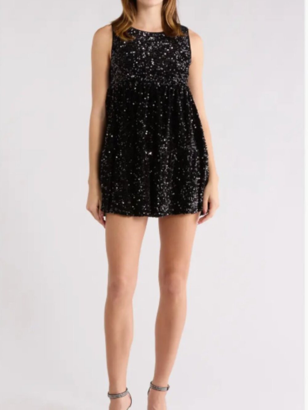 NWT All In Favor Black Sequin Tiered Mini Dress Sleeveless Party Cocktail XS